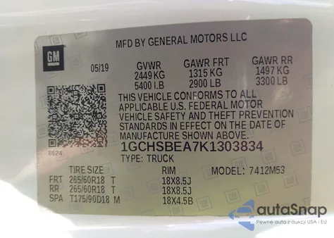 2019 Chevrolet Colorado Wt from USA, damaged, VIN 1GCHSBEA7K1303834